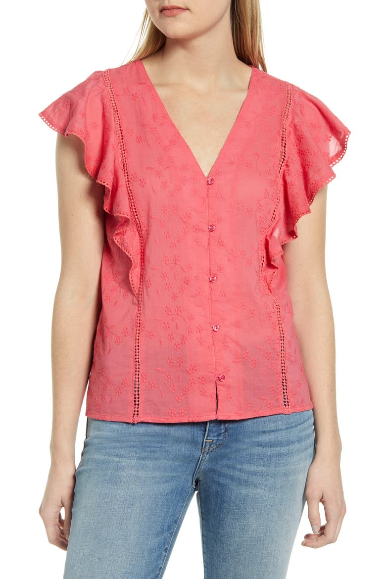 Embroidered Ruffle Top, Main, color, RED CHATEAUX