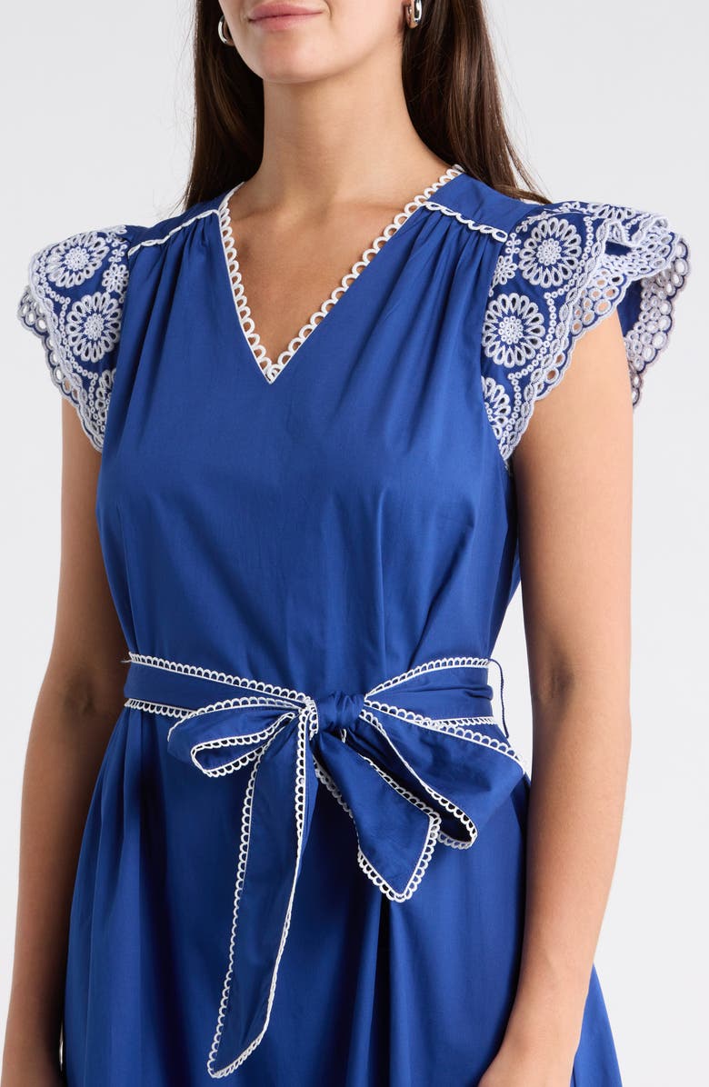 SUGARLIPS Siera Embroidered Ruffle Maxi Dress, Alternate, color, Navy-White