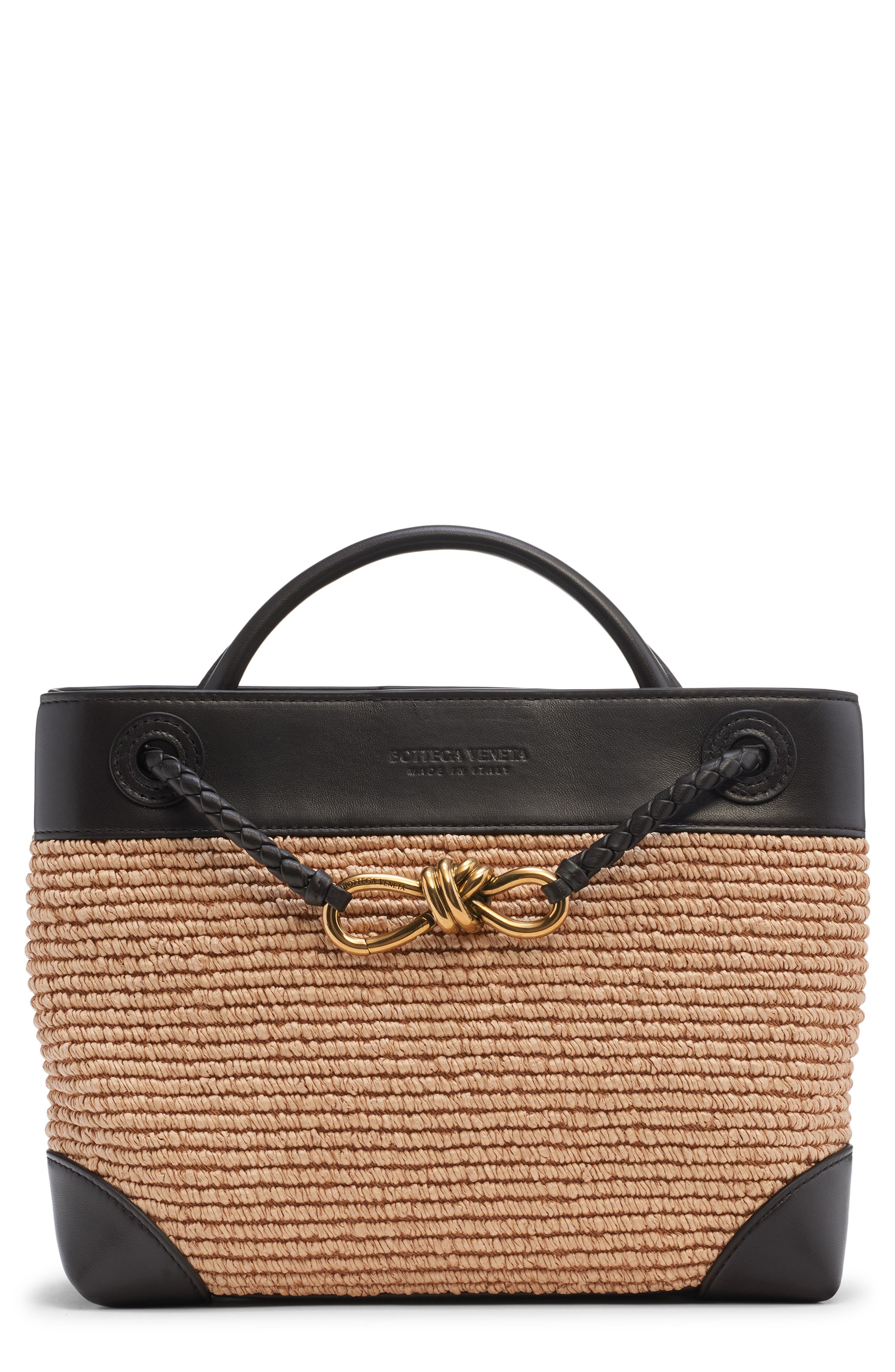 Bottega Veneta Small Andiamo Raffia & Leather Shoulder Bag, Main, color, Natural/ Espresso