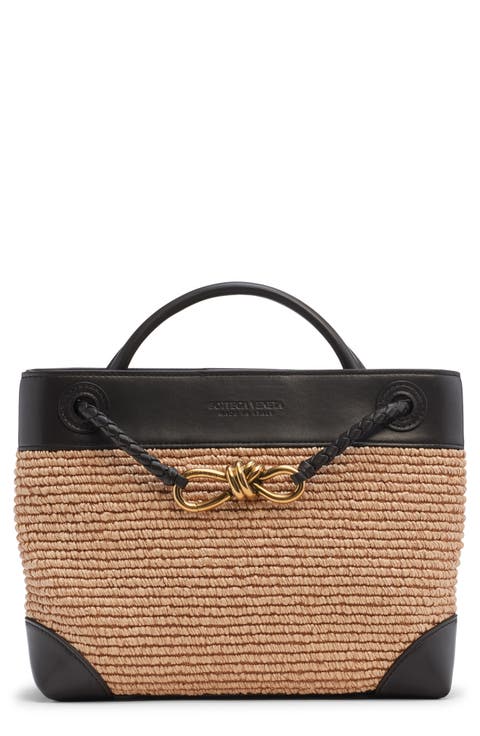 Small Andiamo Raffia & Leather Shoulder Bag