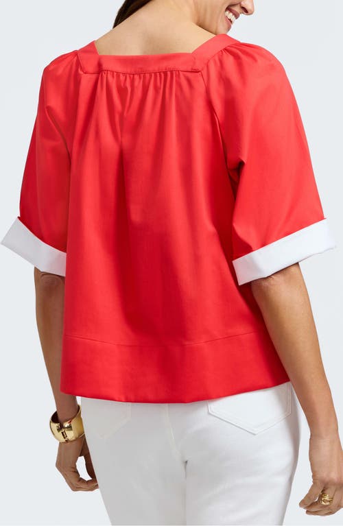 Shop Foxcroft Violet Square Neck Cotton Blend Top In Scarlet Red