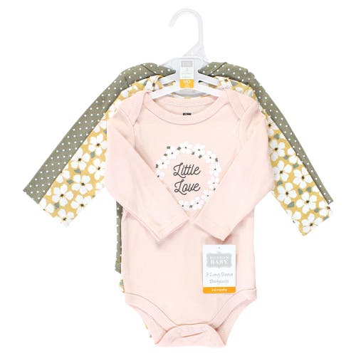 Hudson Baby Little Soft Cotton Long-sleeve One-piece 3pk In Green