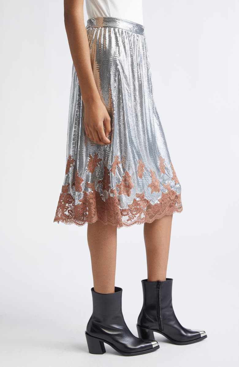 Rabanne Lace Trim Metallic Mesh Skirt, Alternate, color, 