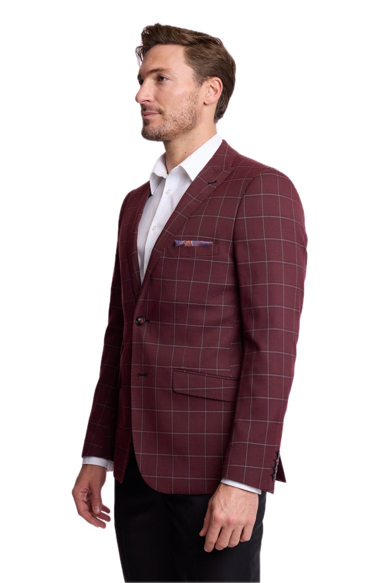 Ashton Slim Fit Peak Lapel Suit Jacket, Alternate, color, DARK BURGUNDY WINDOWPANE