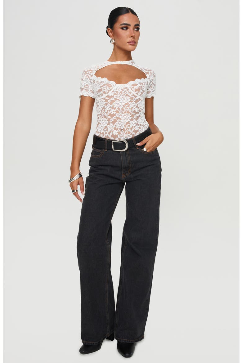 Giallo Cutout Lace Bodysuit, Alternate, color, WHITE