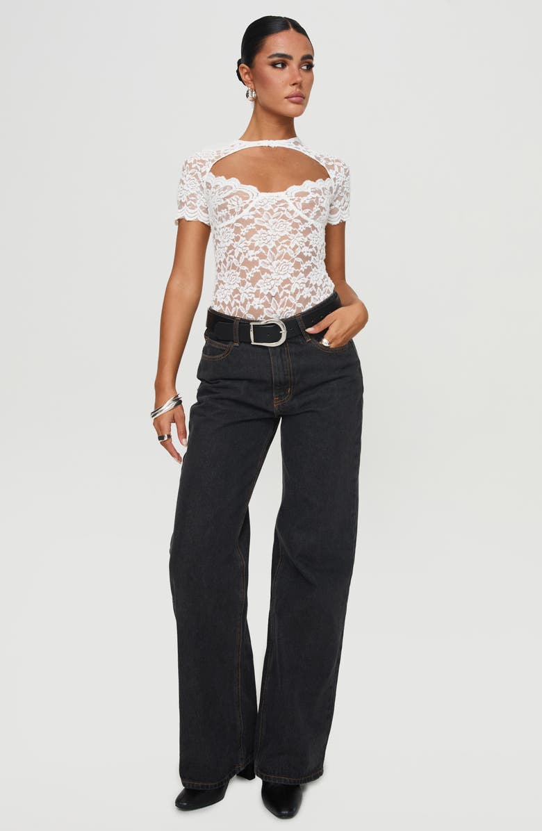 Princess Polly Giallo Cutout Lace Bodysuit, Alternate, color, White