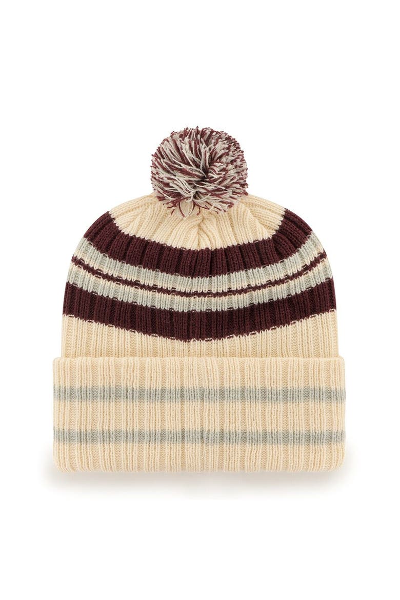 Men's '47 Natural Texas A&M Aggies Hone Patch Cuffed Knit Hat with Pom, Alternate, color, Natural