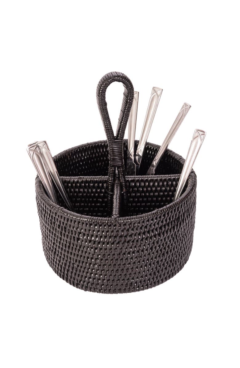 Artifacts Trading Company<sup>™</sup> Artifacts Rattan Round 4 section Caddy/Cutlery Holder, Alternate, color, Tudor Black
