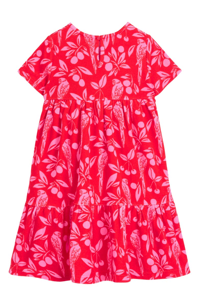 Mini Boden Kids' Ariel Parrot Print French Terry Twirly Dress, Alternate, color, Poppy Red Parrot Palm