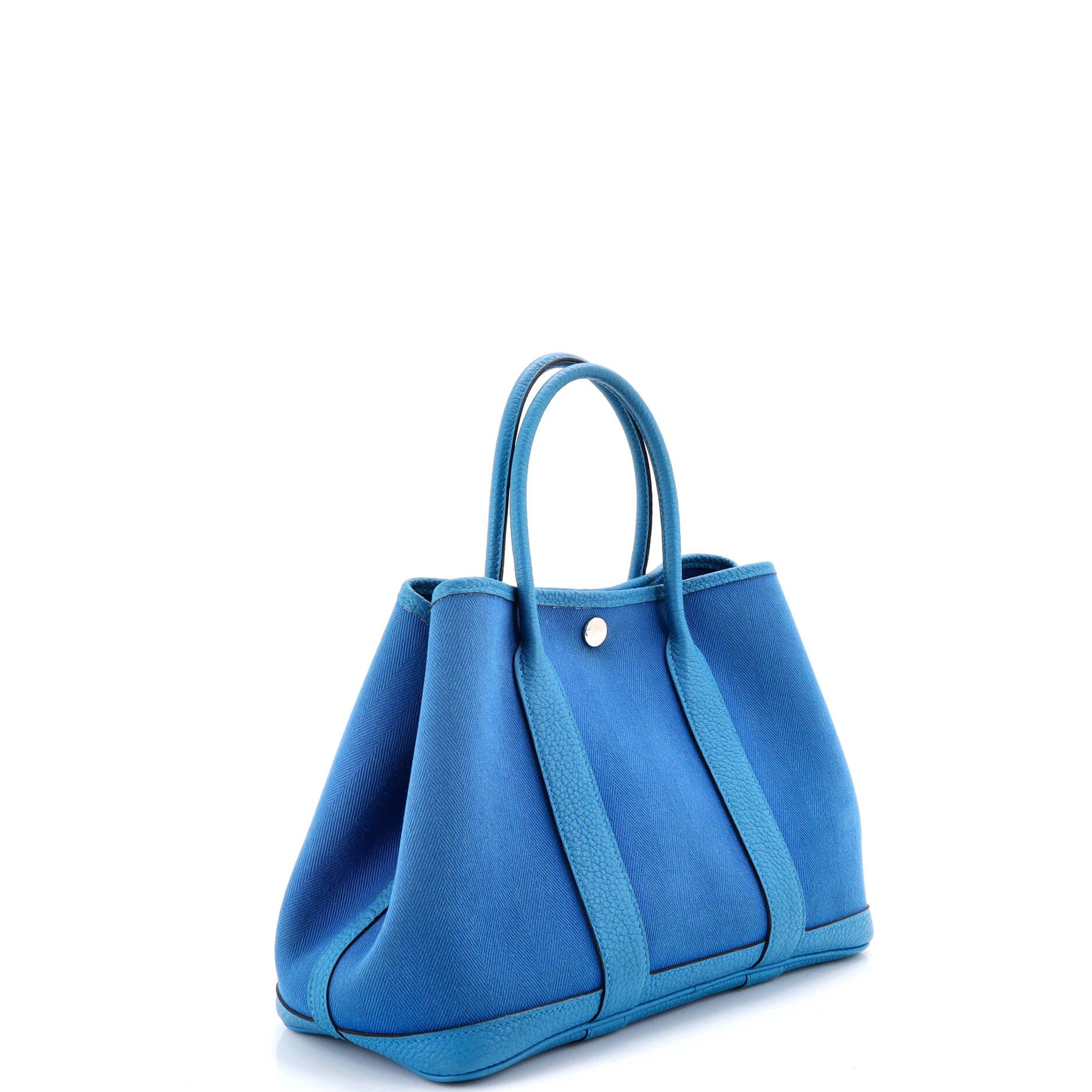Pre-Owned Hermes Garden Party Tote Toile and Leather 30, Alternate, color, Bleu Zanzibar