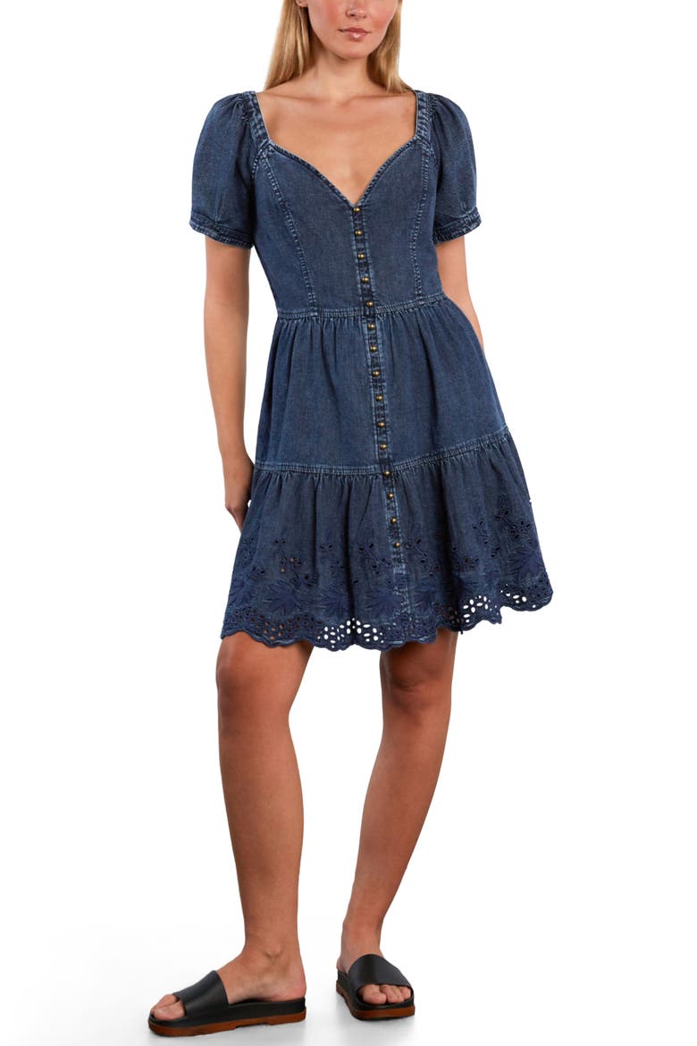 Ruby Eyelet Tiered Denim Midi Dress, Alternate, color, PETAL DREAM