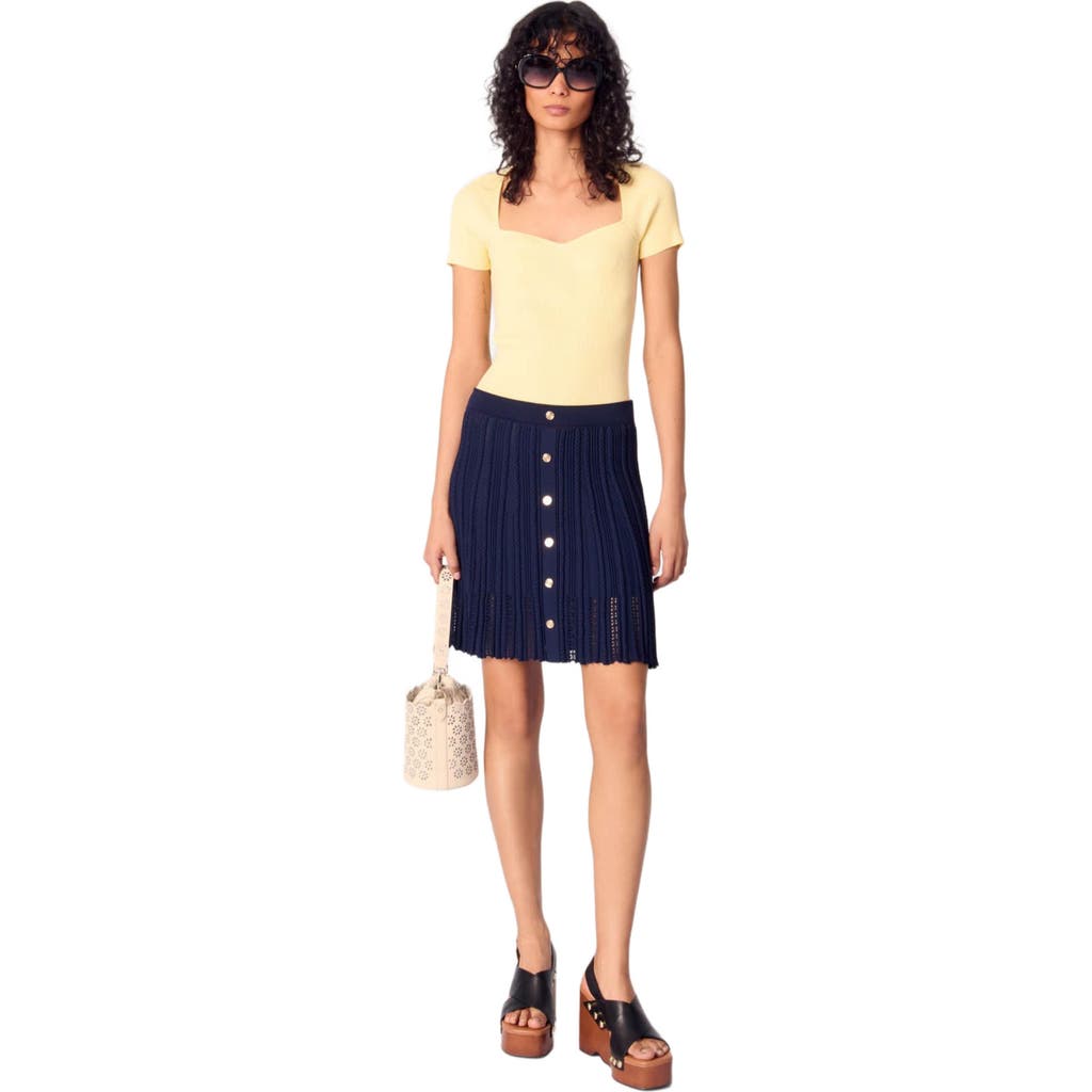 Maje Woven Knit Short Skirt In Navy