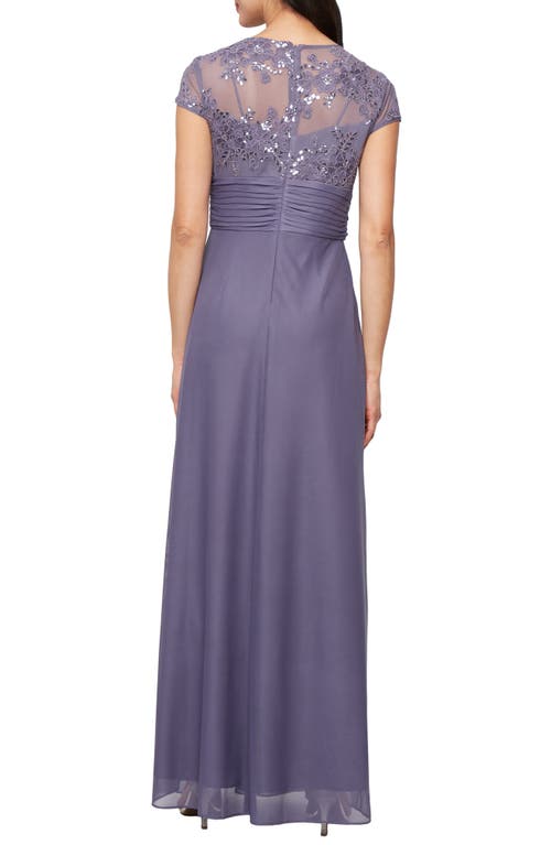 Alex Evenings Sequin Lace Bodice Gown In Icy Orchid