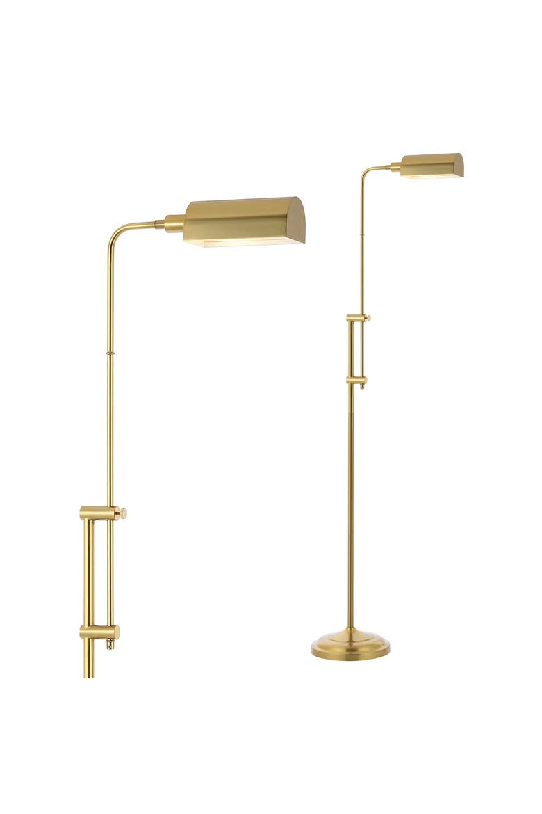 Zinnia 63" Industrial Minimalist Height-Adjustable Iron Pharmacy LED Floor Lamp, Brass Gold, Main, color, Brass Gold