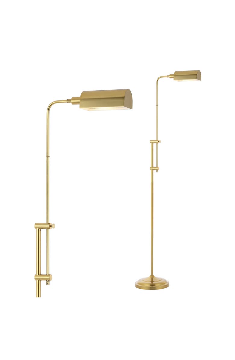 JONATHAN Y Zinnia 63" Industrial Minimalist Height-Adjustable Iron Pharmacy LED Floor Lamp, Brass Gold, Main, color, Brass Gold