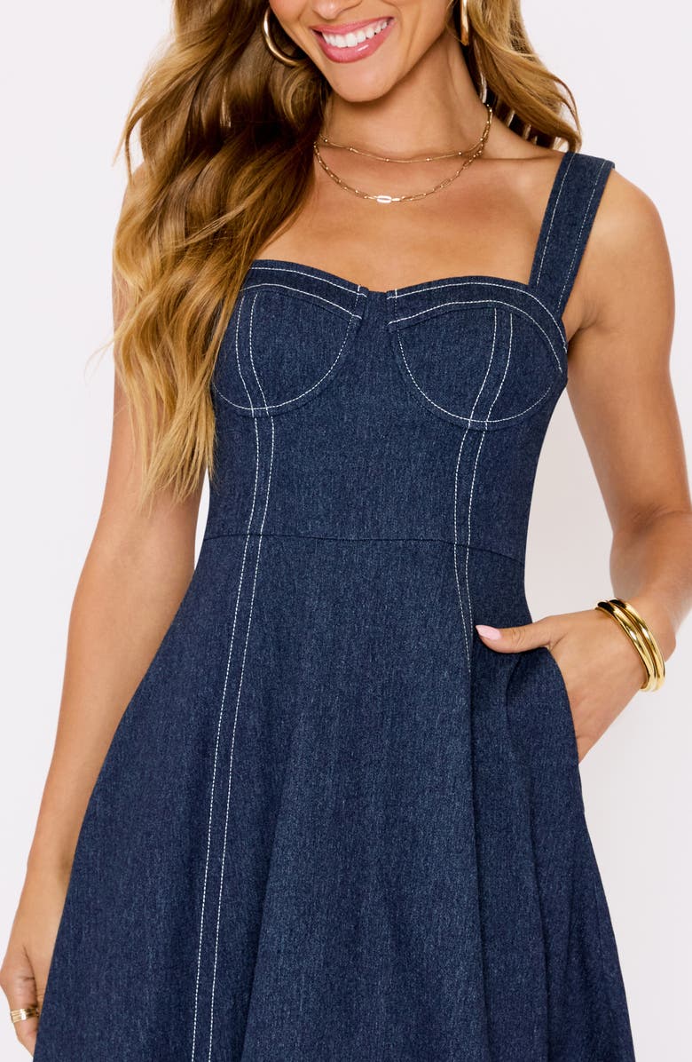 VICI Collection Rey Bustier Bodice Denim Midi Dress, Alternate, color, Dk Denim Blue
