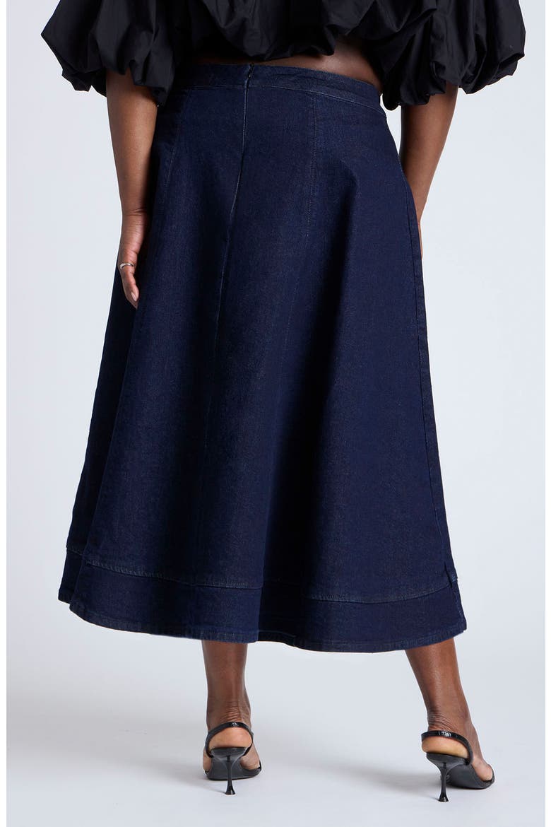 A-Line Denim Midi Skirt, Alternate, color, DARK WASH