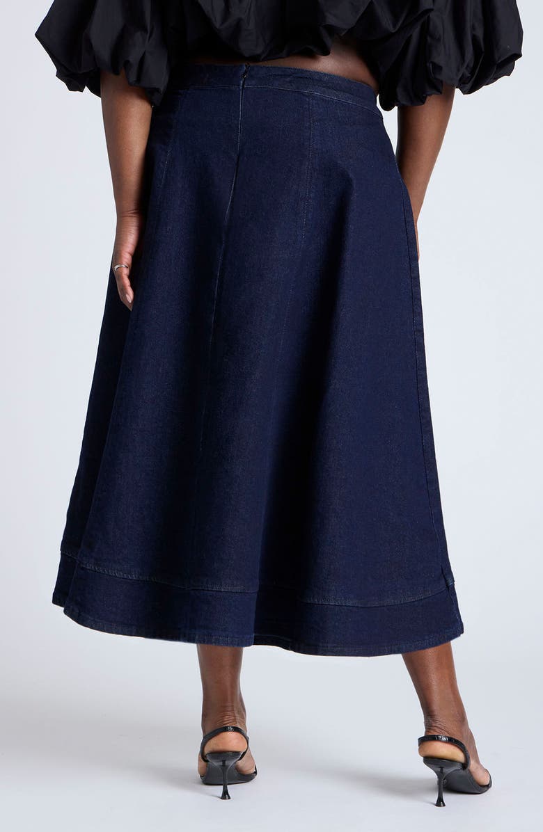 ELOQUII A-Line Denim Midi Skirt, Alternate, color,