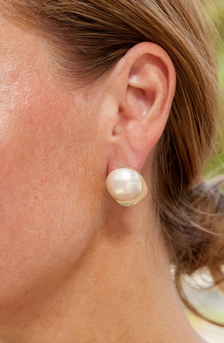 SAVVY CIE JEWELS Faux Pearl Stud Earrings, Alternate, color, Yellow