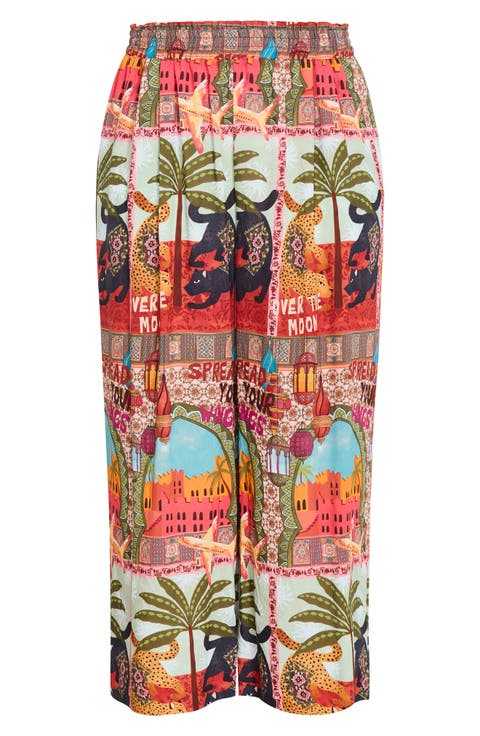 Print Smocked Waist Crop Pants
