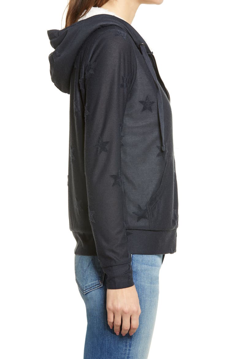 Flocked Zip Hoodie, Alternate, color, DENIM STARS
