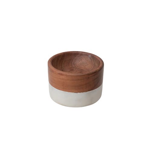 Storied Home Marble And Acacia Wood Pinch Pot In Brown