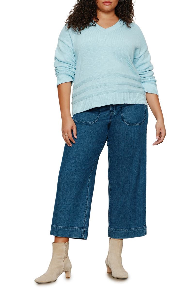 Sanctuary V-Neck Cotton Sweater, Alternate, color, Aquamarine Blue