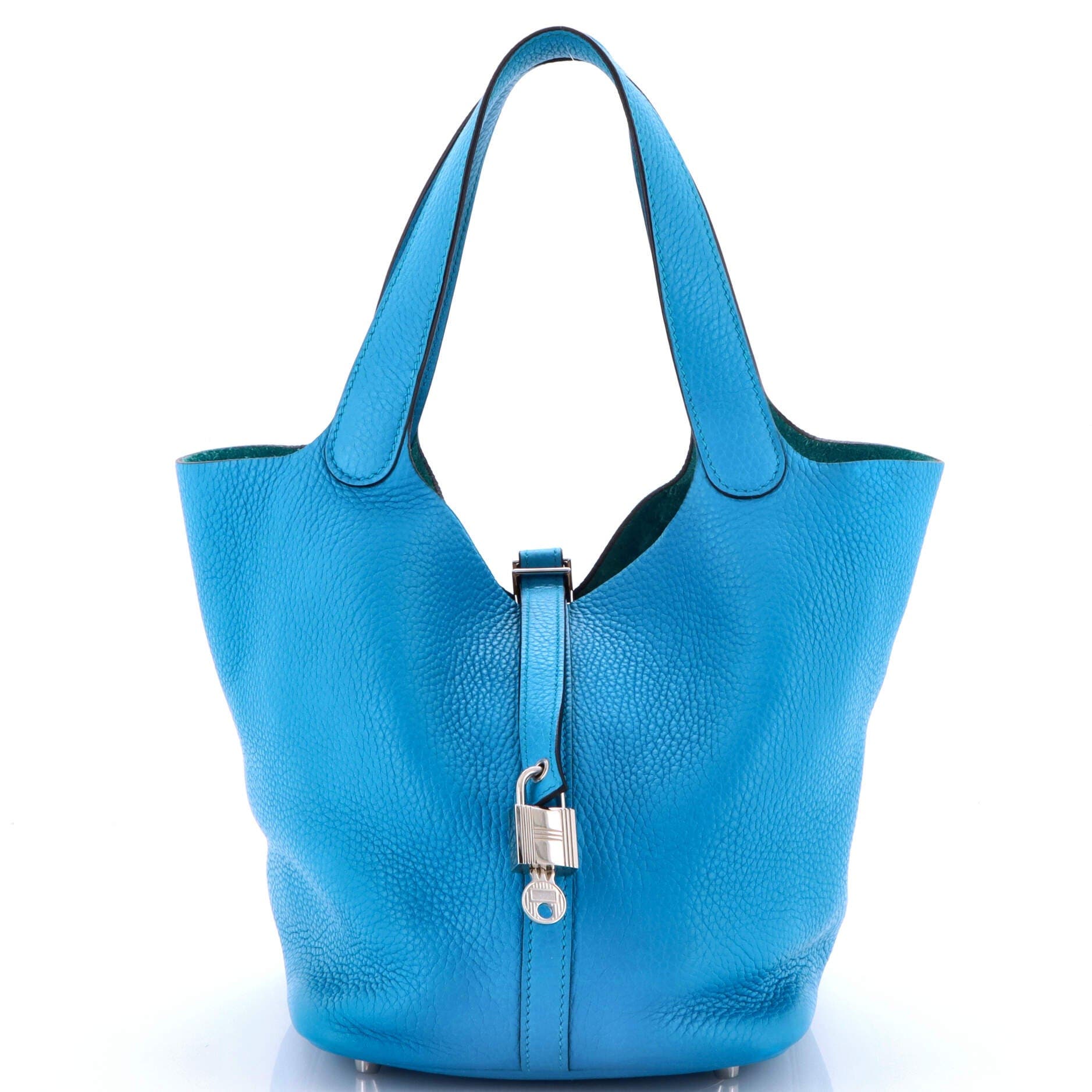 Pre-Owned Hermes Picotin Lock Bag Clemence MM, Main, color, Bleu Zanzibar