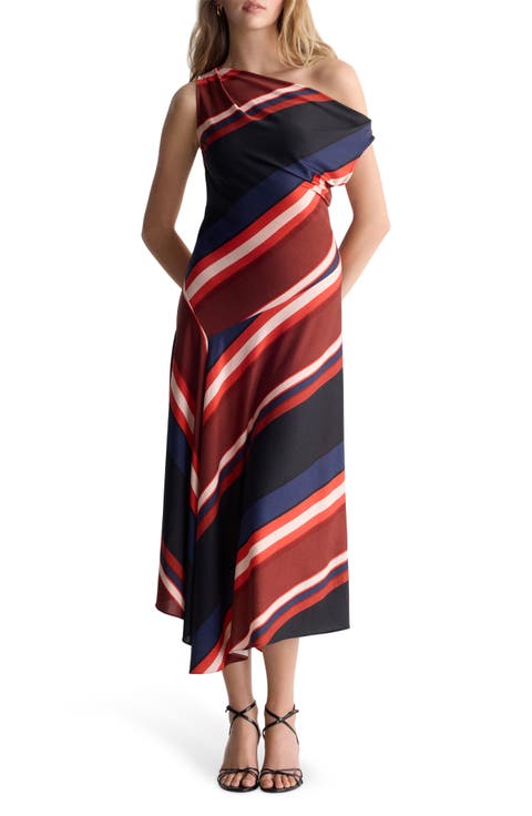 Cosette Stripe One-Shoulder Midi Dress