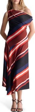 Diane von Furstenberg Cosette Stripe One-Shoulder Midi Dress