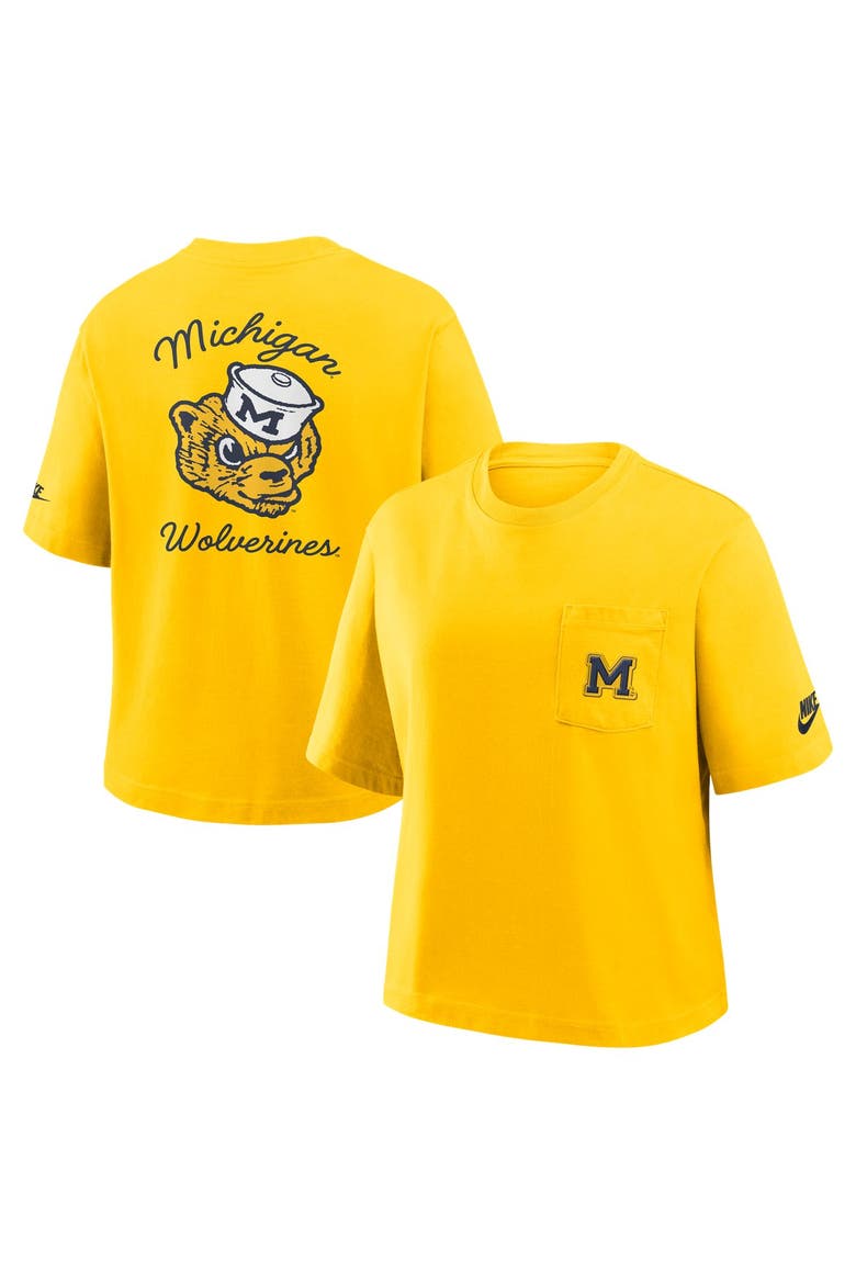 Women's Nike  Maize Michigan Wolverines Legacy Pocket Boxy T-Shirt, Main, color, Maize