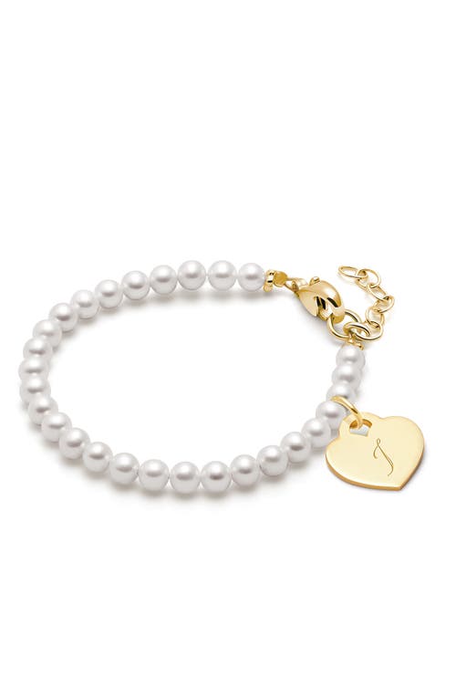 Tiny Blessings 14k Gold 4mm Cultured Pearls & Engraved Initial 6.25" Bracelet In Gold