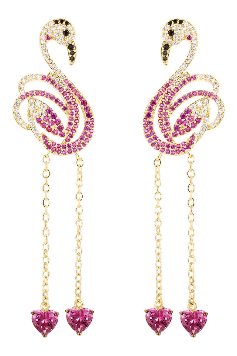 Pink Flamingo Drop Earrings, Main, color, GOLD