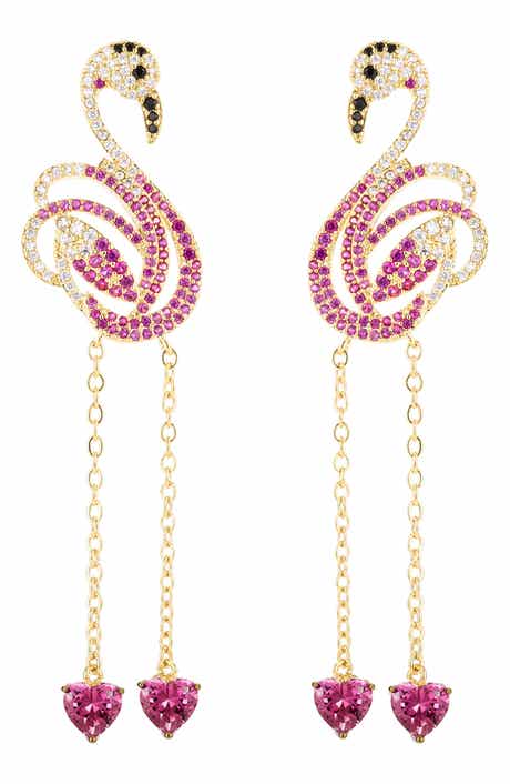 EYE CANDY LOS ANGELES Pink Flamingo Drop Earrings