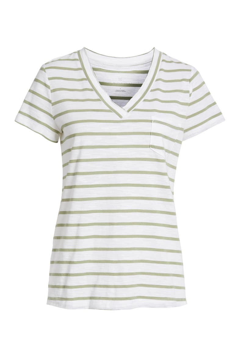 Cotton & Modal V-Neck T-Shirt, Alternate, color, WHITE- OLIVE JOSEPHINE STRIPE