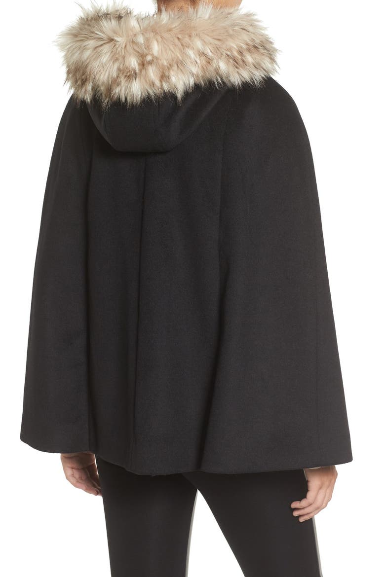 Toggle Cape with Faux Fur, Alternate, color, BLACK