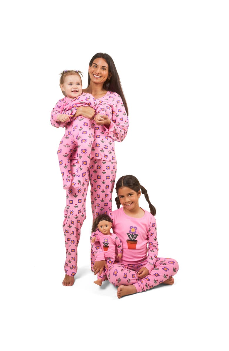 Leveret Footed Cotton Matching Family Pajamas, Nature 
Water Prints, Alternate, color, Flower Pot