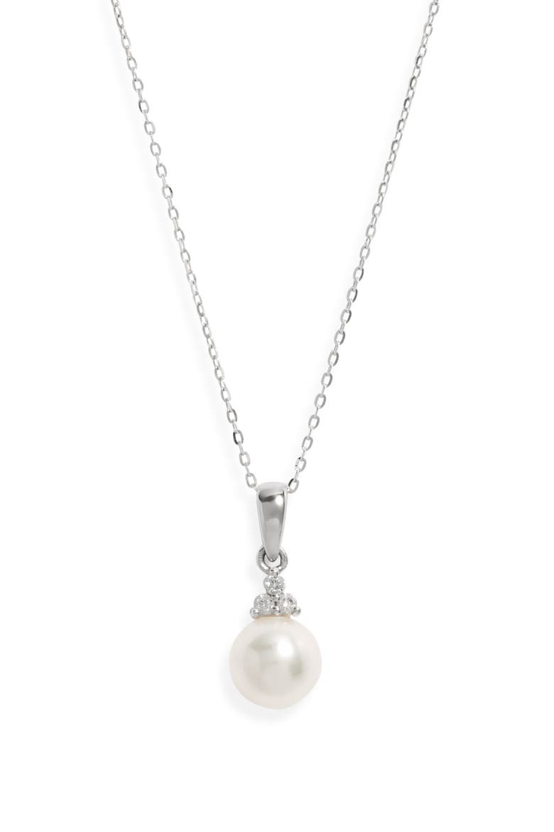 Akoya Pearl & Diamond Pendant Necklace, Main, color, WHITE- 14K WHITE GOLD