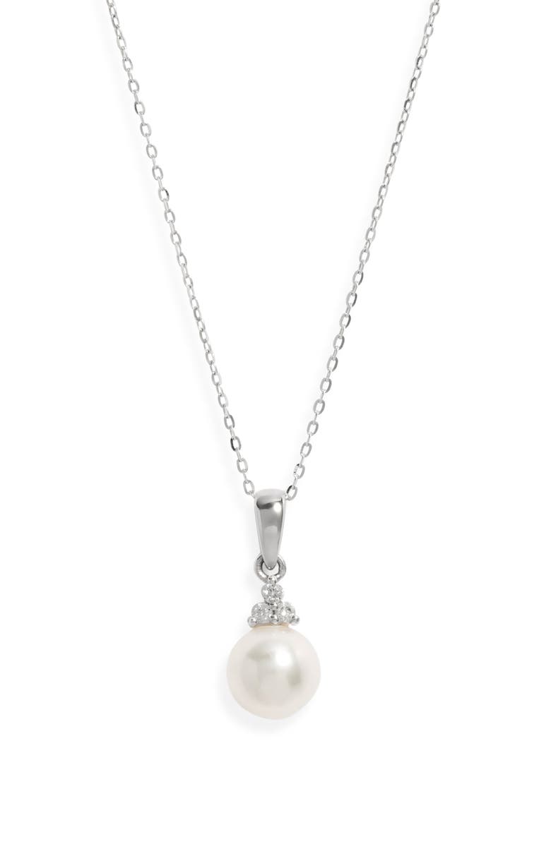 Nordstrom Akoya Pearl & Diamond Pendant Necklace, Main, color, White- 14K White Gold