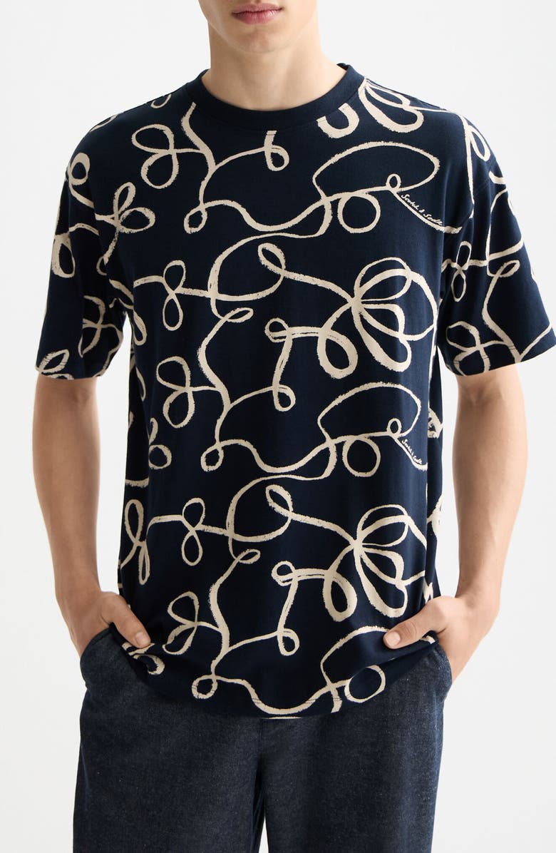 Scotch & Soda Print Cotton T-Shirt, Main, color, Ribbon Navy