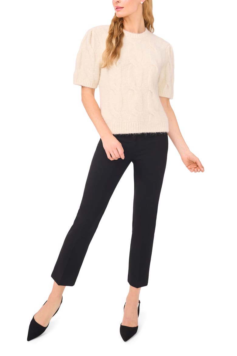 Laila Big Cable Short Sleeve Sweater, Alternate, color, DAISY CREAM