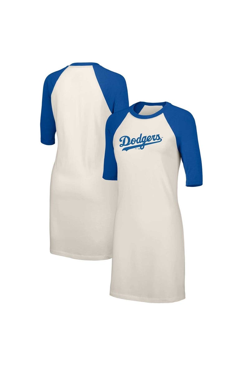 Women's Lusso  White Los Angeles Dodgers Nettie Raglan Half-Sleeve Tri-Blend T-Shirt Dress, Main, color, White