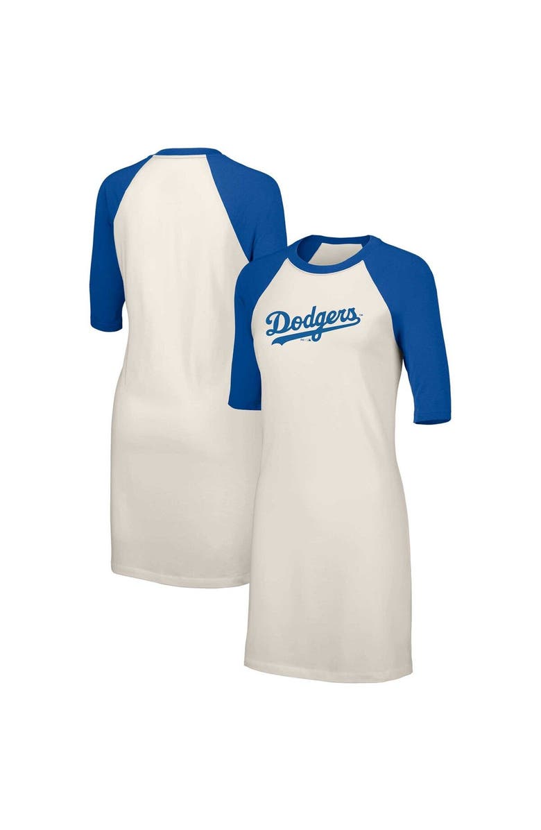 LUSSO Women's Lusso White Los Angeles Dodgers Nettie Raglan Half-Sleeve Tri-Blend T-Shirt Dress, Main, color,