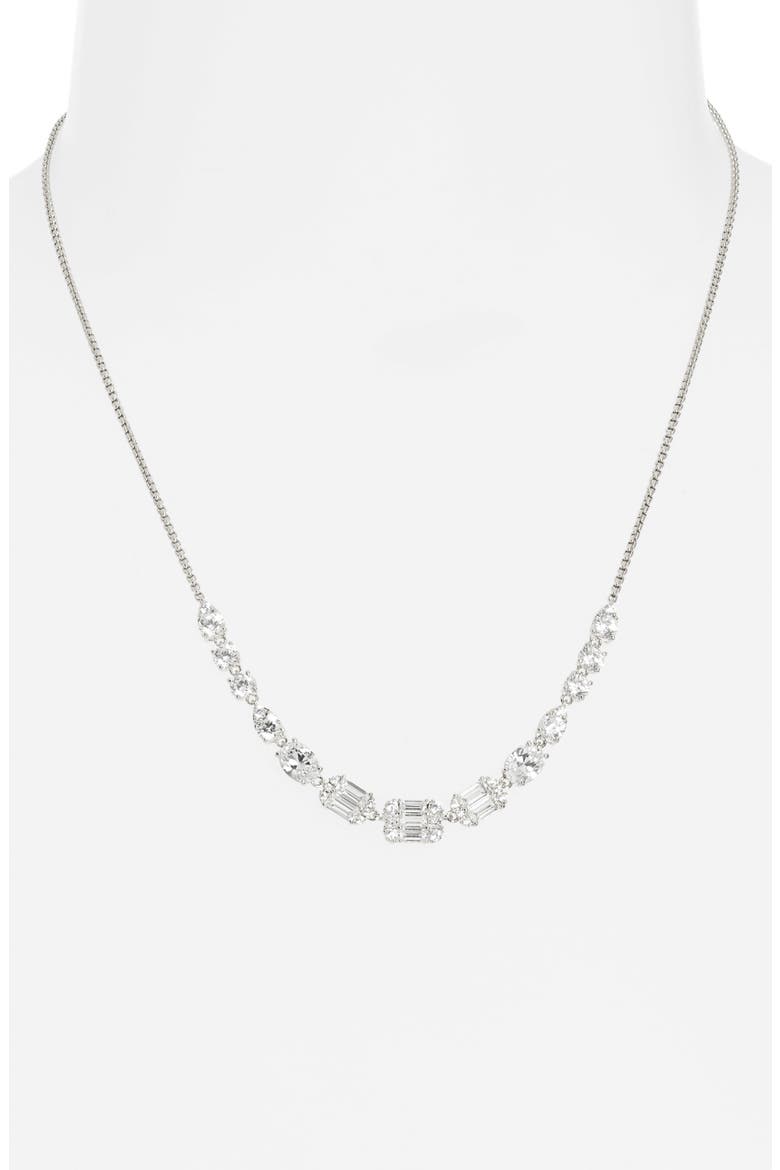 Cubic Zirconia Frontal Necklace, Alternate, color, RHODIUM