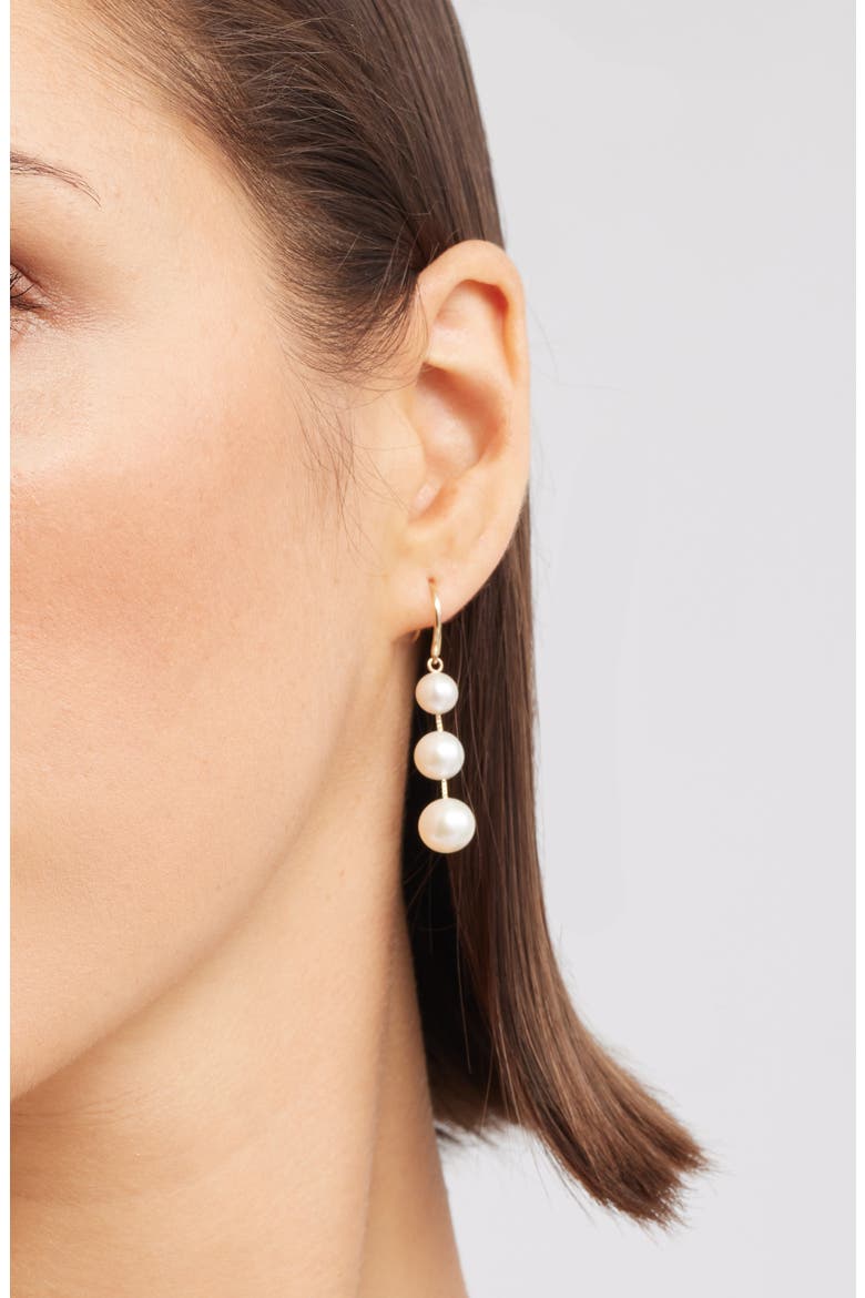 Freshwater Pearl Triple Drop Earrings, Alternate, color, WHITE- 14K YELLOW GOLD