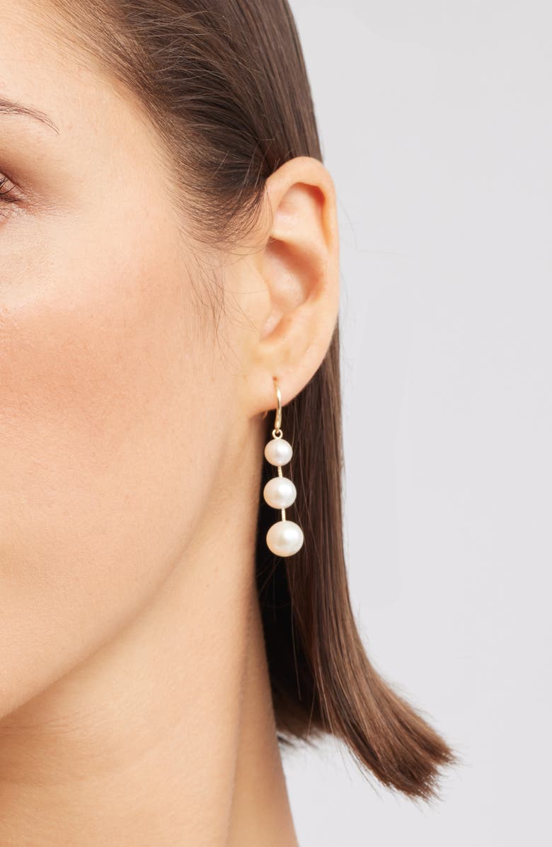 Nordstrom Freshwater Pearl Triple Drop Earrings, Alternate, color, White- 14K Yellow Gold