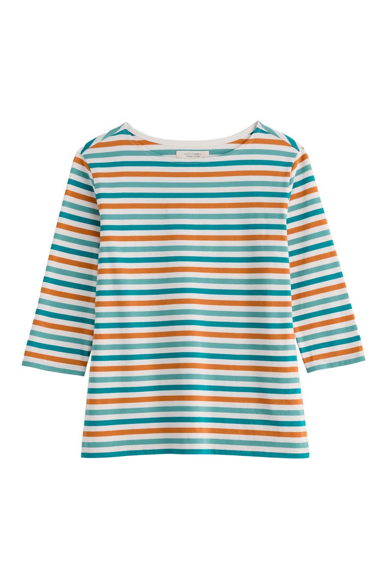 Sailor Stripe Three-Quarter Sleeve Organic Cotton Top, Alternate, color, TRI MINI CORNISH DEEP DIVE