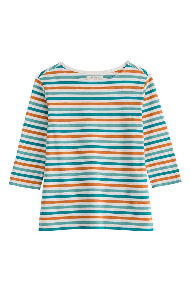 Seasalt Cornwall Sailor Stripe Three-Quarter Sleeve Organic Cotton Top, Alternate, color, Tri Mini Cornish Deep Dive