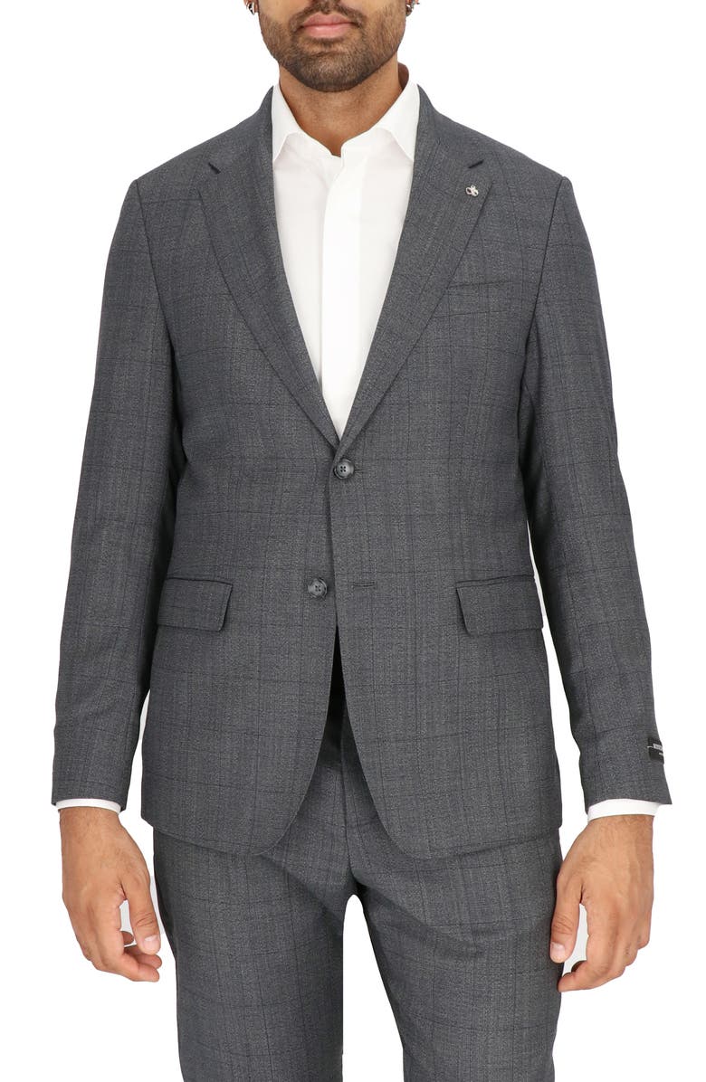 Scotch & Soda Grey Windowpane Check Stretch Wool Sport Coat, Main, color, 