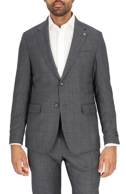 Grey Windowpane Check Stretch Wool Sport Coat